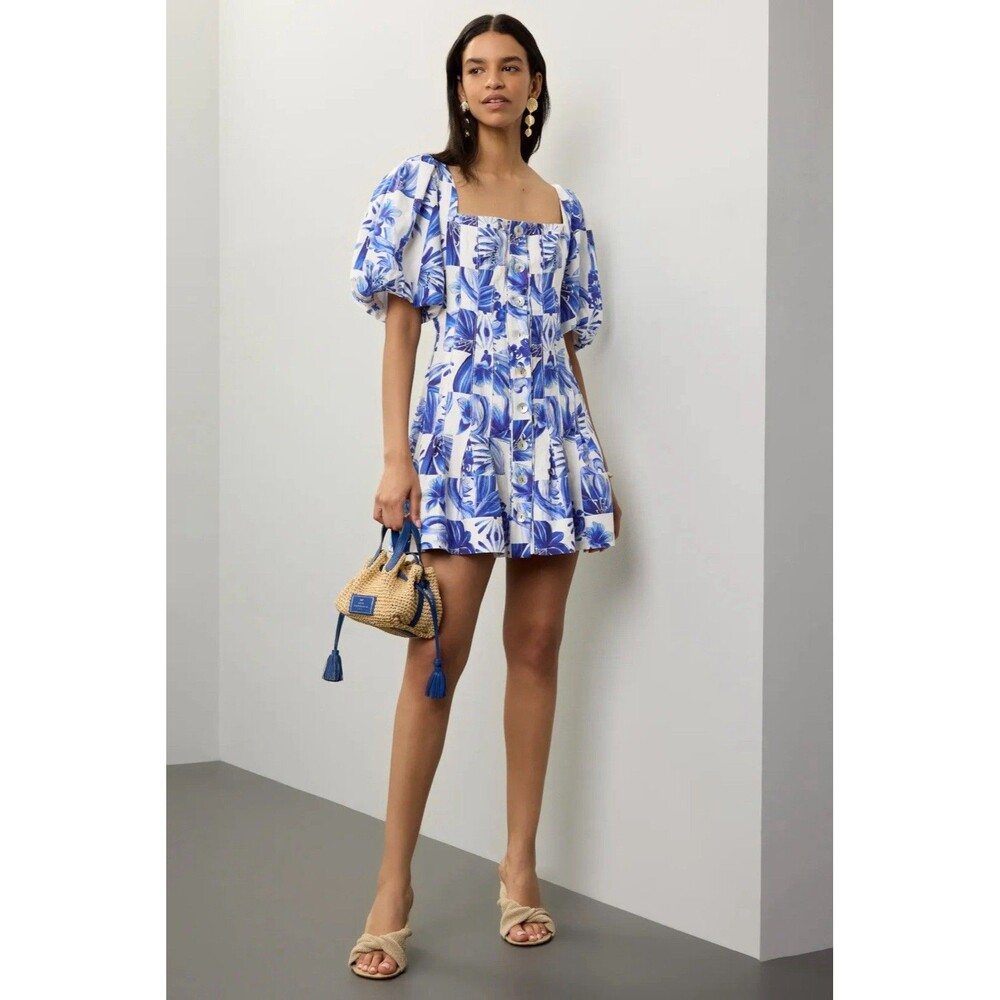 Caroline Constas Button Front Hibiscus Tile Dress Size 4